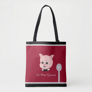 Schattig Biggetje op Bordeauxrood en Zwart Tote Bag