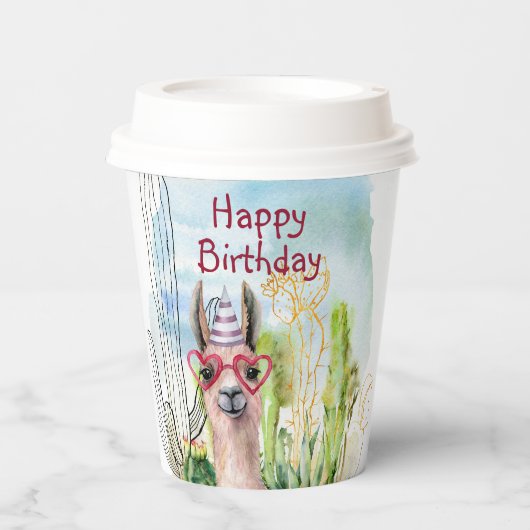 Schattig Birthday Llama Papieren Bekers (Voorkant)