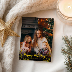 Schattig bladmetaalfolie vrolijke feestdagen foto briefkaart