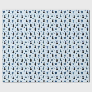 Schattig Blau Kerstkat Sneeuwvlokken Vakantiepatro Cadeaupapier