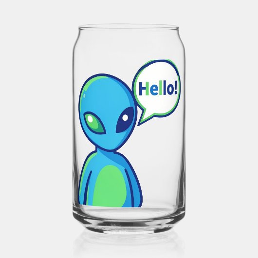 Schattig Blauw Alien Zegt Hallo Blikvorm Glas (Achterkant)