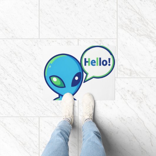 Schattig Blauw Alien Zegt Hallo Deurmat (Binnen)