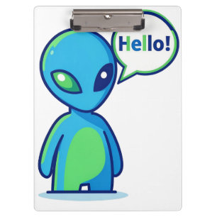 Schattig Blauw Alien Zegt Hallo Klembord
