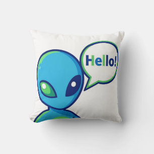 Schattig Blauw Alien Zegt Hallo Kussen