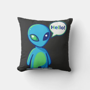 Schattig Blauw Alien Zegt Hallo Kussen