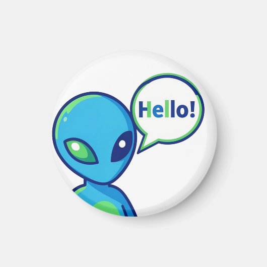 Schattig Blauw Alien Zegt Hallo Magneet (Voorkant)