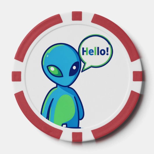 Schattig Blauw Alien Zegt Hallo Poker Chips (Voorkant)