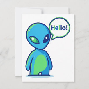 Schattig Blauw Alien Zegt Hallo RSVP Kaartje