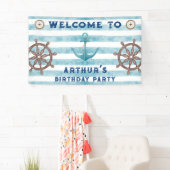 Schattig Blauw Aquarel Nautical Sailor Welkom Spandoek (Insitu)