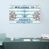 Schattig Blauw Aquarel Nautical Sailor Welkom Spandoek (Beurs)