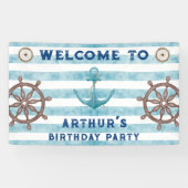 Schattig Blauw Aquarel Nautical Sailor Welkom Spandoek (Horizontaal)