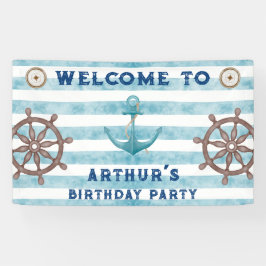 Schattig Blauw Aquarel Nautical Sailor Welkom Spandoek