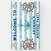 Schattig Blauw Aquarel Nautical Sailor Welkom Spandoek (Verticaal)