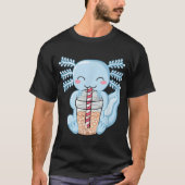 Schattig Blauw Axolotl Bubble Tea Kawaii Anime Aes T-shirt (Voorkant)
