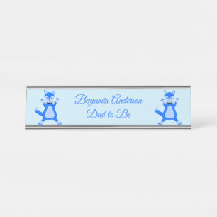 Schattig Blauw Baby Boy Fox Custom Papa To Be Bureau Naambordje
