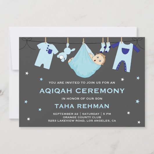 Schattig blauw baby jongen Aqiqah Kaart (Voorkant)