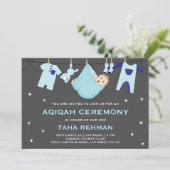 Schattig blauw baby jongen Aqiqah Kaart (Staand voorkant)