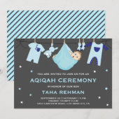 Schattig blauw baby jongen Aqiqah Kaart (Voorkant / Achterkant)