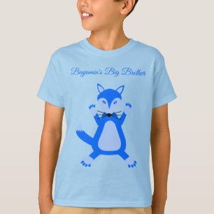 Schattig blauw baby jongen vos op maat grote broer t-shirt