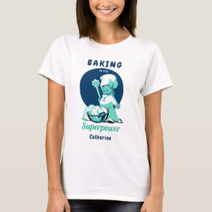 Schattig Blauw Bakken is mijn Superkracht met Naam T-shirt