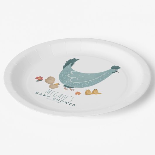 Schattig blauw Boerderij Chicken Boys Baby shower Papieren Bordje (Gekanteld)