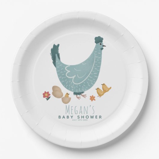 Schattig blauw Boerderij Chicken Boys Baby shower Papieren Bordje (Voorkant)
