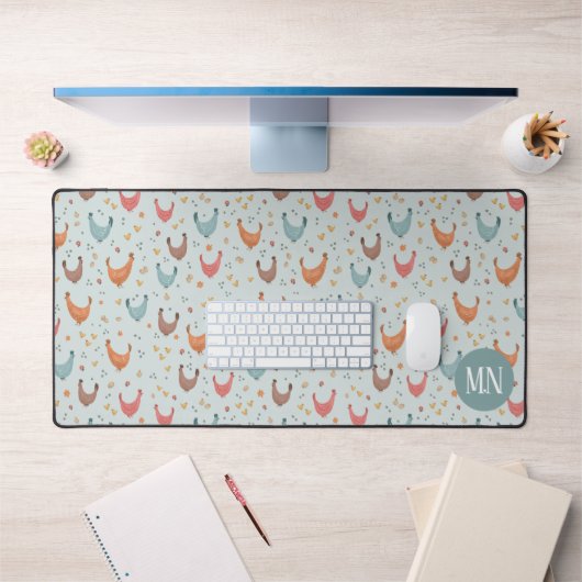 Schattig blauw Boerderij kip monogram Bureaumat (Kantoor 1)