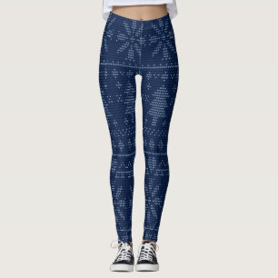 Schattig Blauw Brei Kerstboom Patroon Festief Leggings