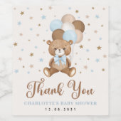 Schattig blauw bruin teddybeer Baby shower gunsten Wijn Etiket (Enkel label)