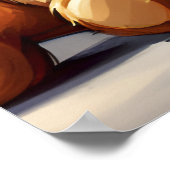 Schattig blauw bruin teddybeer zittend op stoel poster (Hoek)