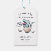 Schattig blauw dinosaurus jongen Baby shower Cadeaulabel (Voorkant)