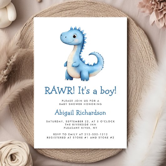 Schattig blauw dinosaurus jongen Baby shower Kaart