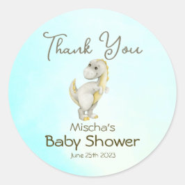 Schattig blauw dinosaurus jongens Baby shower dank Ronde Sticker