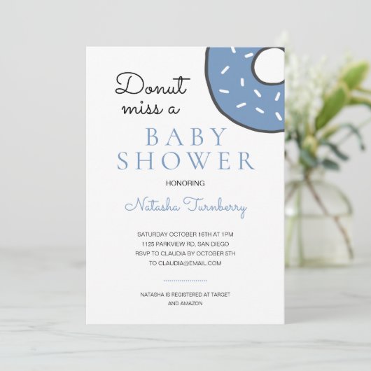 Schattig blauw donut missen een Baby shower Kaart (Staand voorkant)