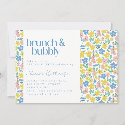 Schattig blauw en geel Ditsy Bloemen Brunch Bubble Kaart (Voorkant)