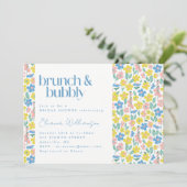 Schattig blauw en geel Ditsy Bloemen Brunch Bubble Kaart (Staand voorkant)