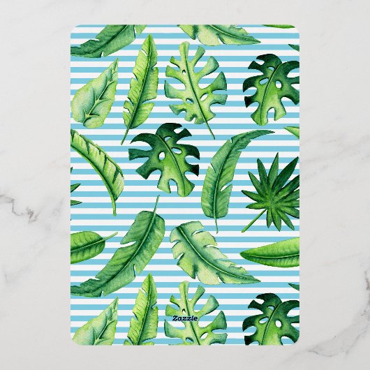 Schattig Blauw en Groen Tropisch Hey Baby shower Folie Uitnodiging (Achterkant)