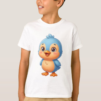 Schattig Blauw en Oranje Cartoon Baby Vogel Mascot T-shirt