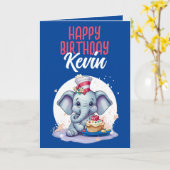 Schattig blauw en wit olifant zoon verjaardag kaart (Gele Bloem)
