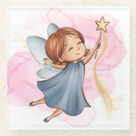 Schattig Blauw Fairy Holding Star Wand Glazen Onderzetter