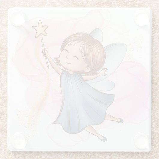 Schattig Blauw Fairy Holding Star Wand Glazen Onderzetter (Achterkant)