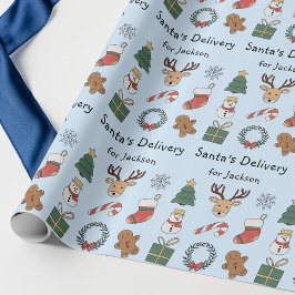 Schattig Blauw Festief Kinder Kerstvakantie Patroo Cadeaupapier