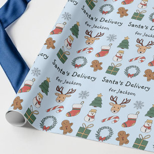 Schattig Blauw Festief Kinder Kerstvakantie Patroo Cadeaupapier