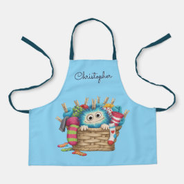 Schattig Blauw Fluffig Sock Monster Kinderen Ontwe Schort