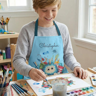 Schattig Blauw Fluffig Sock Monster Kinderen Ontwe Schort