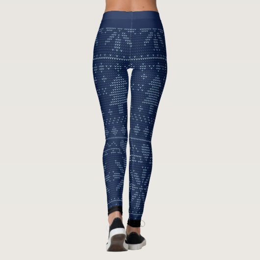 Schattig Blauw gebreid Kerstboom Patroon Feestelij Leggings (Achterkant)