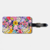 Schattig blauw geel elegant bloemenpatroon monogra bagagelabel (Achterkant horizontaal)