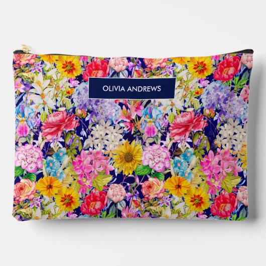 Schattig blauw geel elegant bloemenpatroon monogra etui (Voorkant)