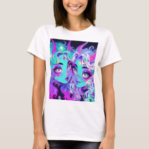 Schattig blauw gehoornde buitenaardse tweeling ani t-shirt