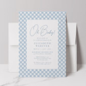 Schattig blauw gingham eenvoudig baby shower kaart